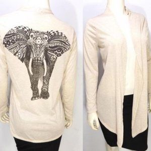 NWT RUE21 Women SANDY TAN DRAPED FLORAL ELEPHANT CARDIGAN Wrap Duster